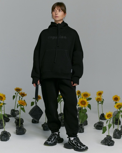 Hoodie BAT oversized insulated, color black, Size: XS/S
