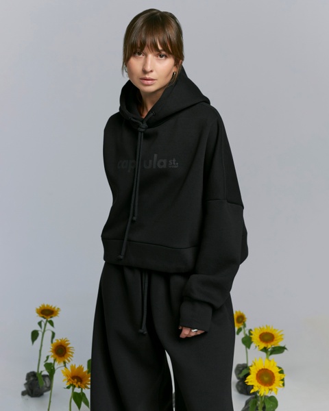 Hoodie BAT CROP oversized insulated, color black, Size: XS/S