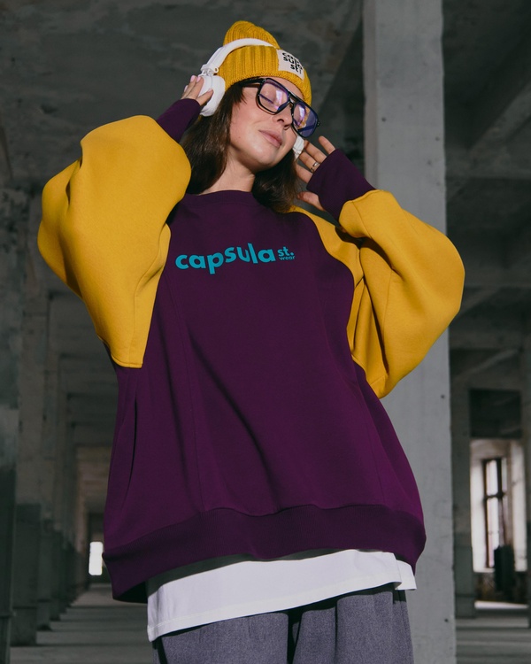 Sweatshirt COZY |BARVY|, color eggplant&mustard, Size 1