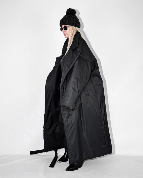 Long trench coat XALAT demis, black, One size, Length 140 cm