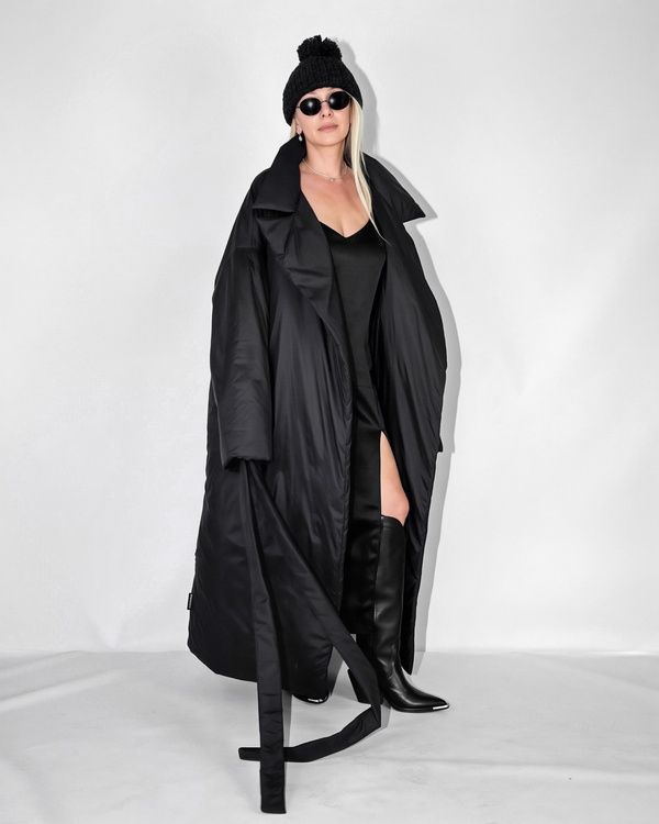 Long trench coat XALAT demis, black, One size, Length 140 cm