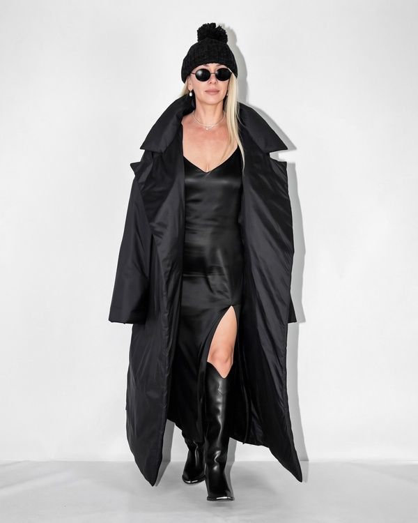Long trench coat XALAT demis, black, One size, Length 140 cm