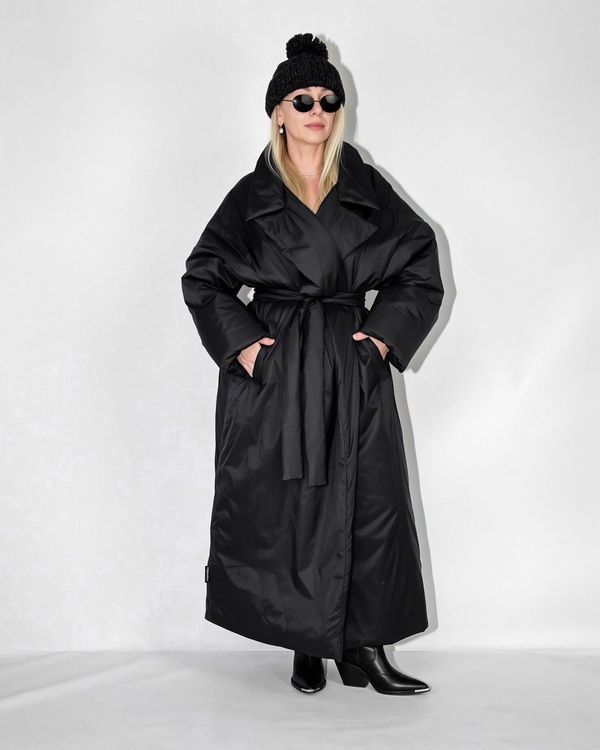 Long trench coat XALAT demis, black, One size, Length 140 cm
