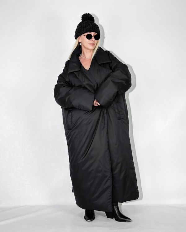 Long trench coat XALAT demis, black, One size, Length 140 cm