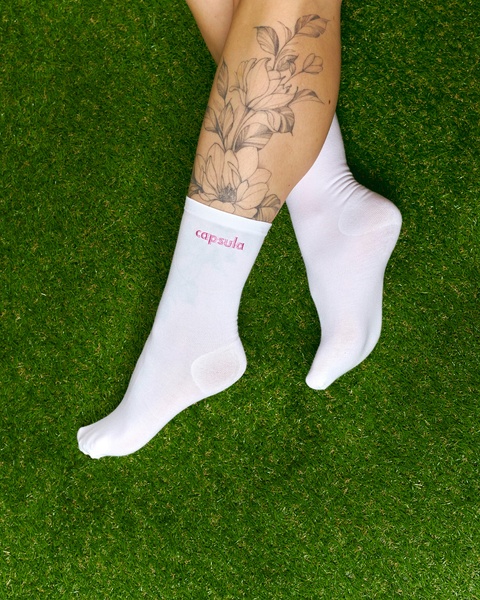 Socks CAPSULA, color white, embroidery color pink, Size 36-40, Embroidered logo