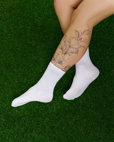 Socks CAPSULA, color white, embroidery color beige, Size 36-40, Embroidered logo