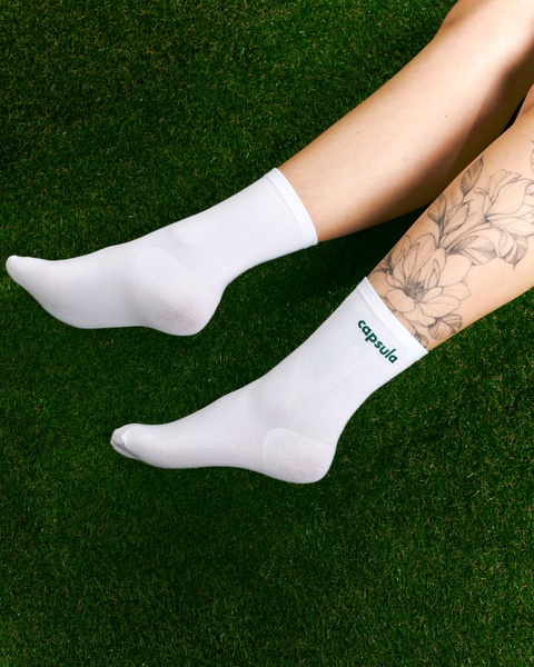 Socks CAPSULA, color white, embroidery color green, Size 36-40, Embroidered logo