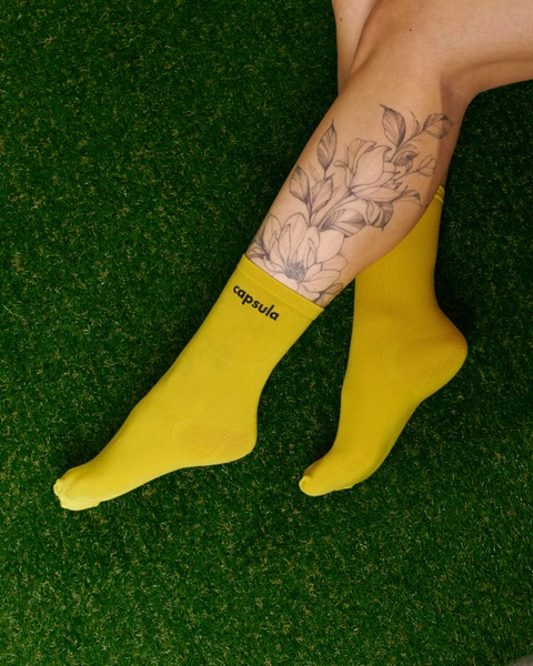Socks CAPSULA, color yellow, embroidery color black, Size 36-40, Embroidered logo