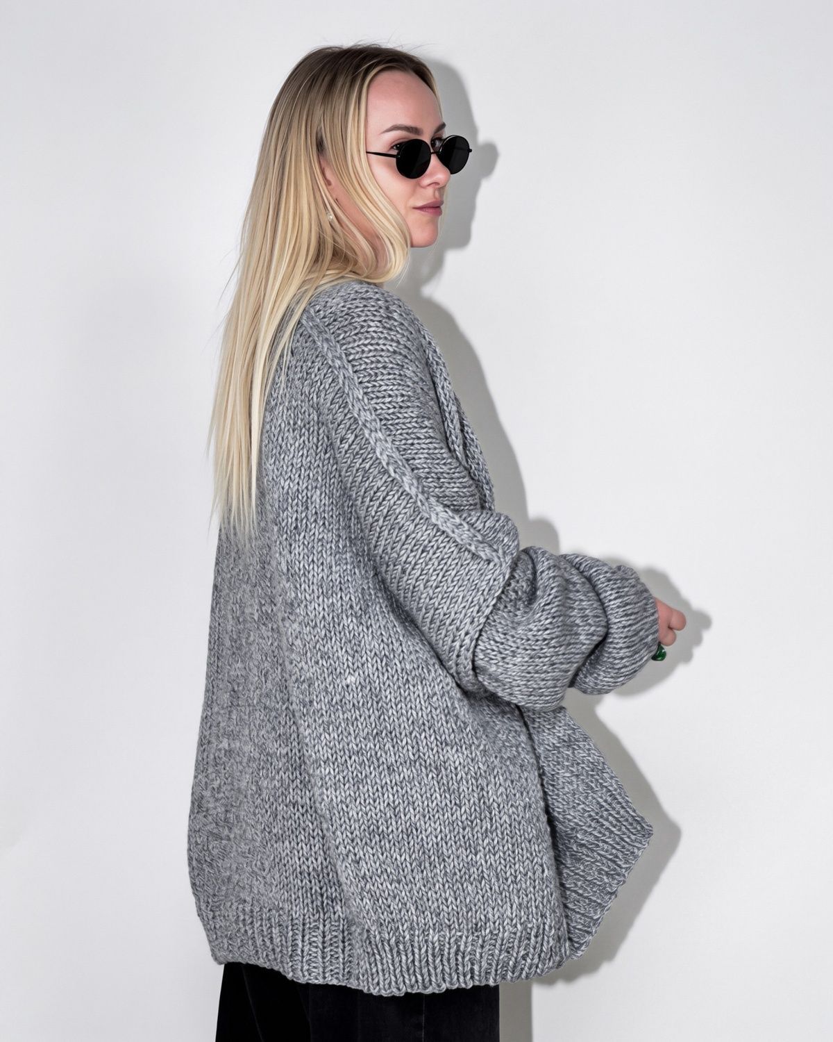 Oversized wool cardigan, grey melange, One size