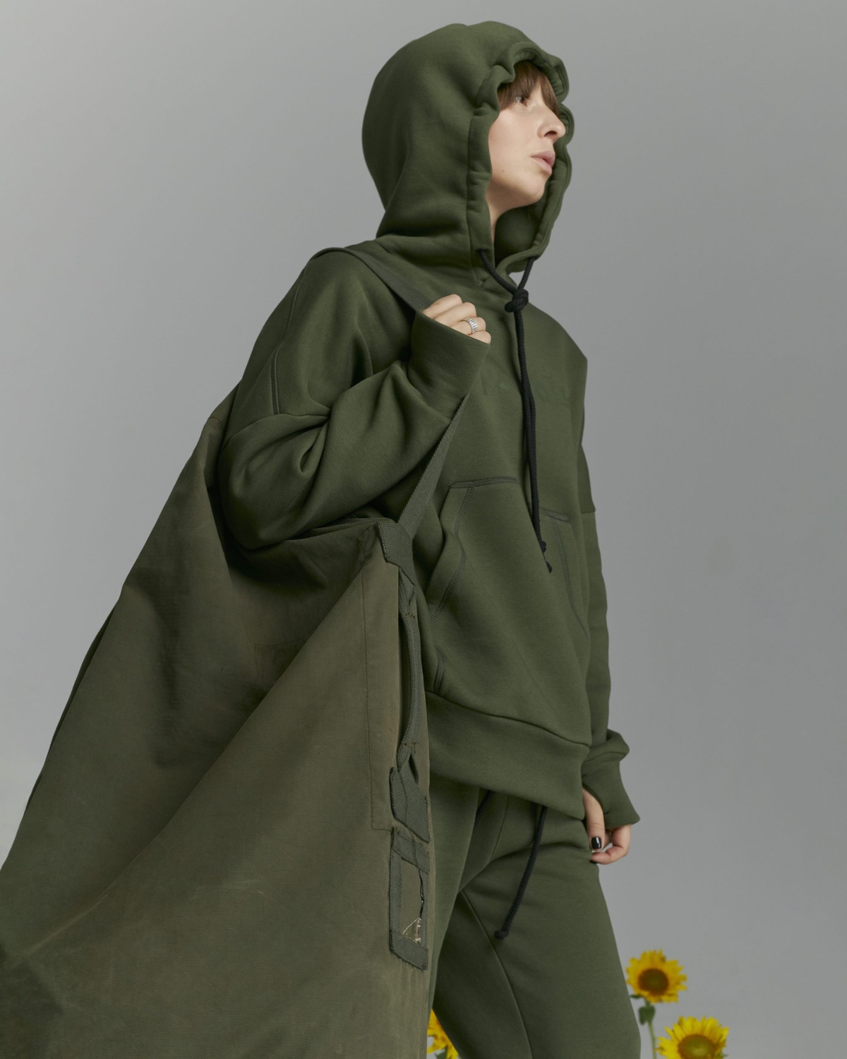 Hoodie BAT oversized insulated, color khaki, Size: XL