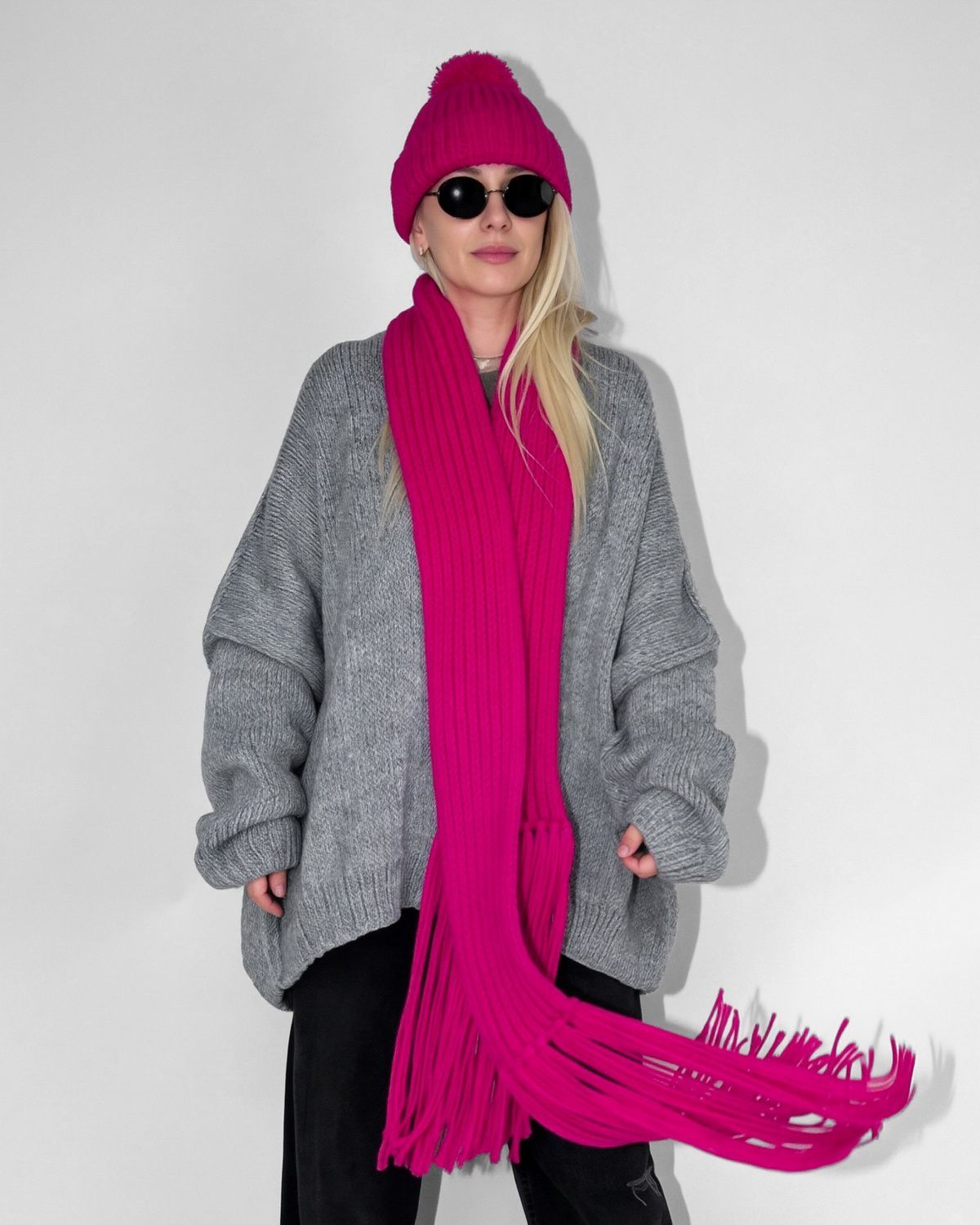 Шарф PINKY ручної в'язки, колір рожевий HPK-20 фото
